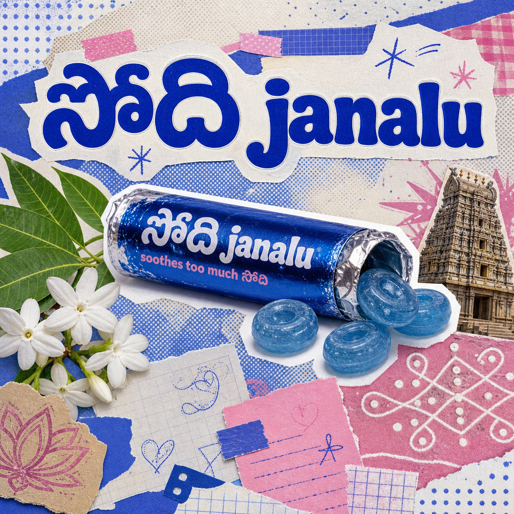 సోది janalu lozenges, a tube of blue lozenges on a collage background