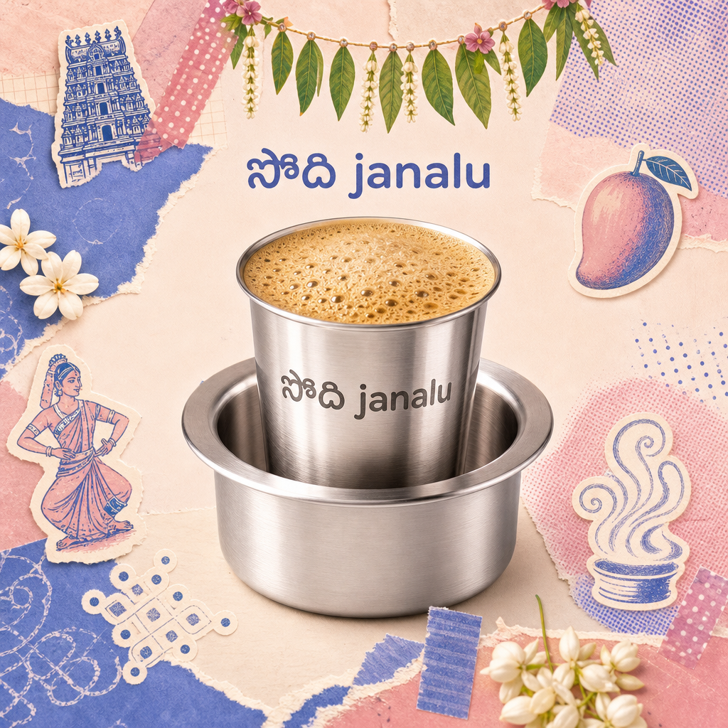 steel filter coffee tumbler and davara set, సోది janalu
