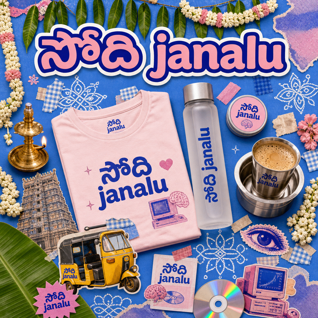 the full సోది janalu collage with all merch